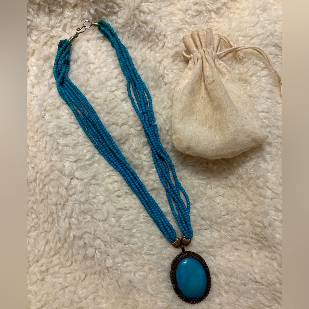 Classy beaded turquoise necklace, and brooch